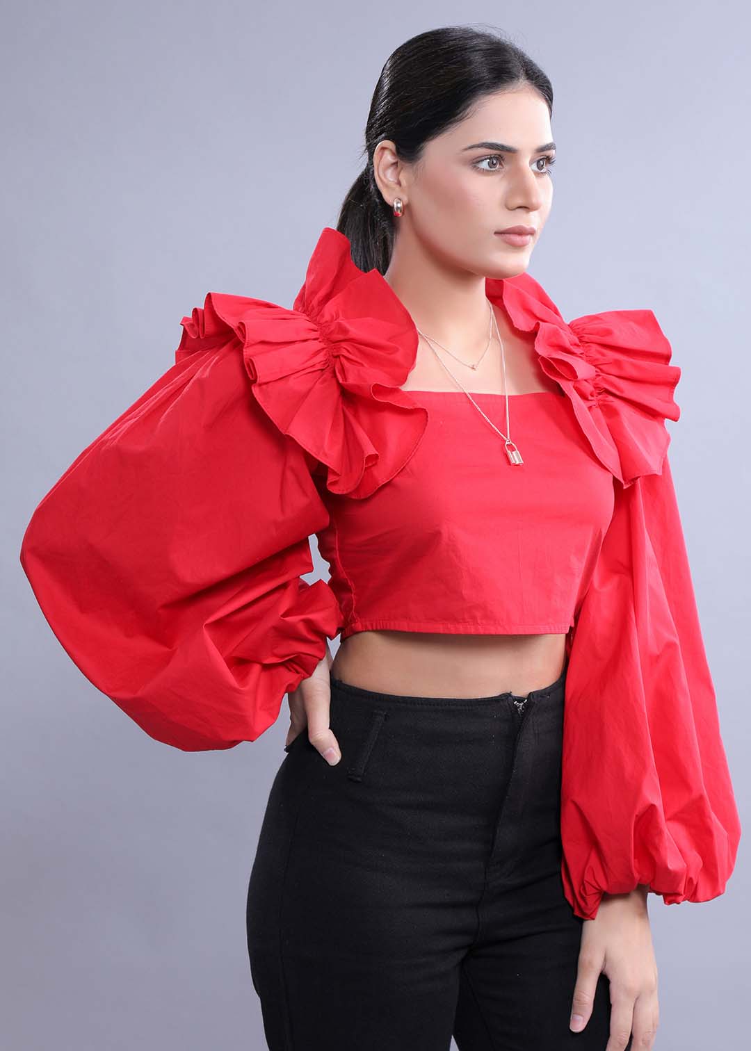 Fitted Top with Balloon Sleeves
