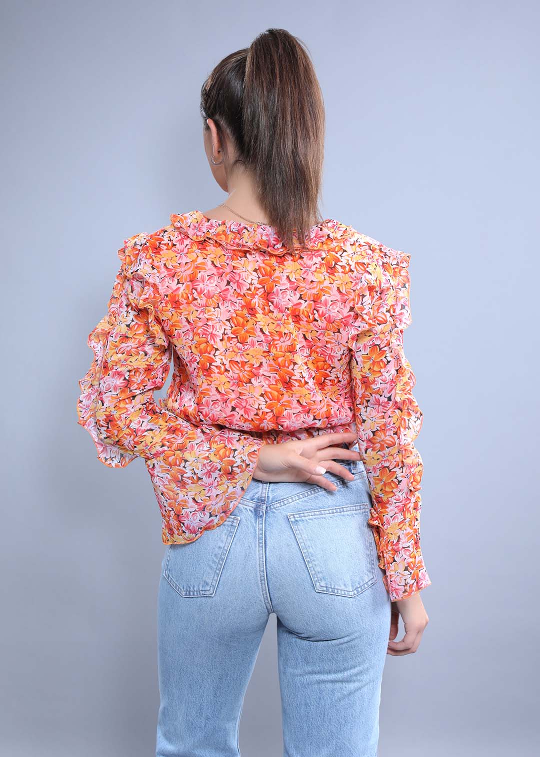 Orange Crop Top with Long Sleeves