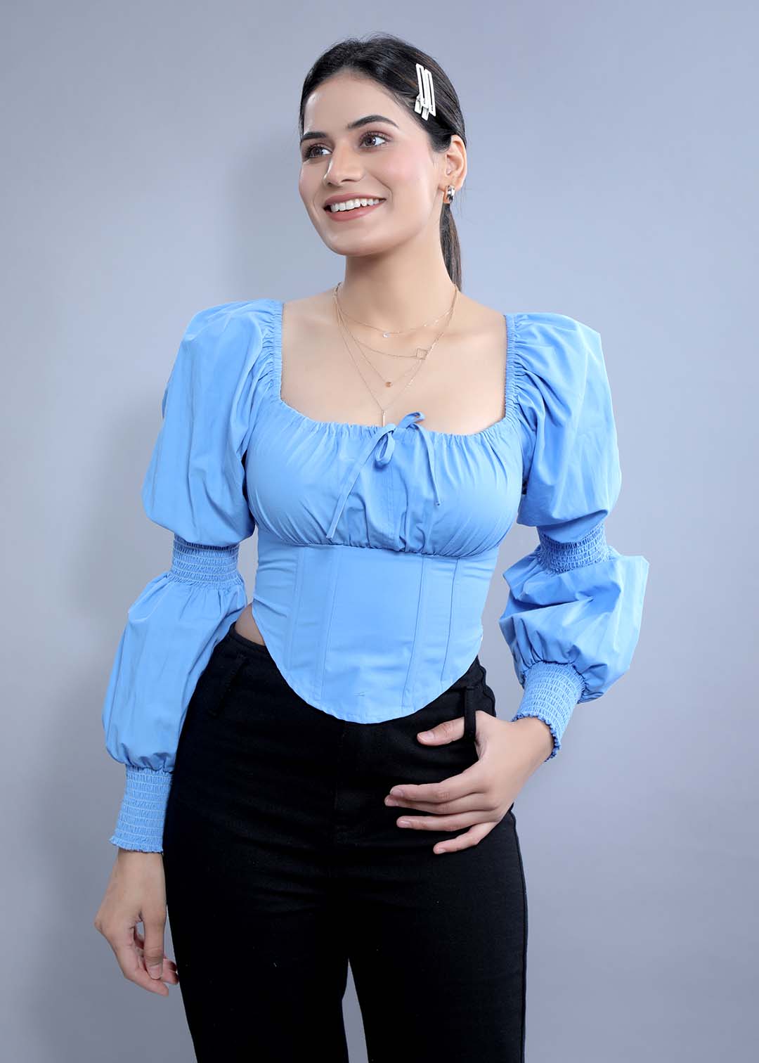 Slim Fit Top with Puff Sleeve