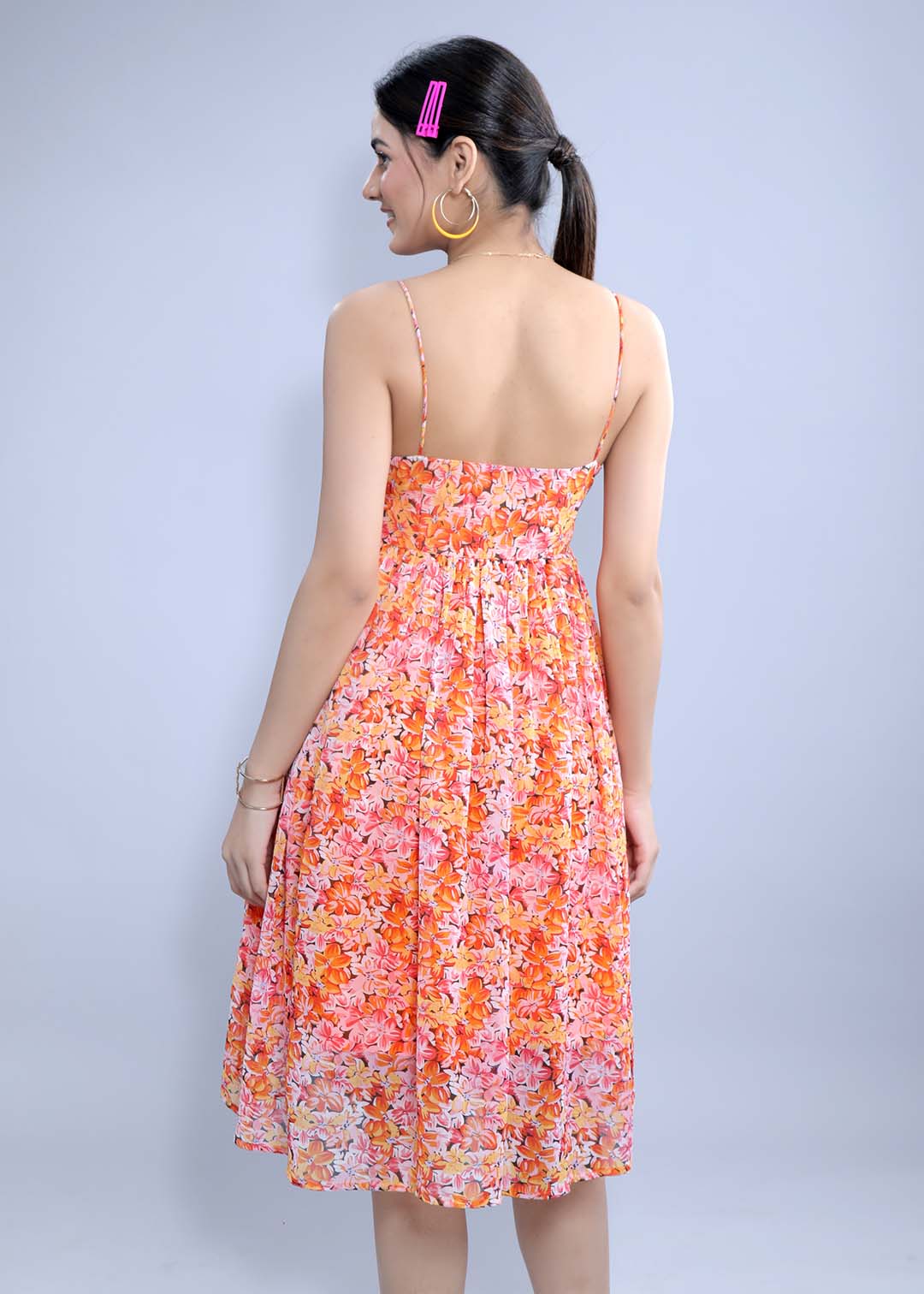 Printed Chiffon Gathered Dress