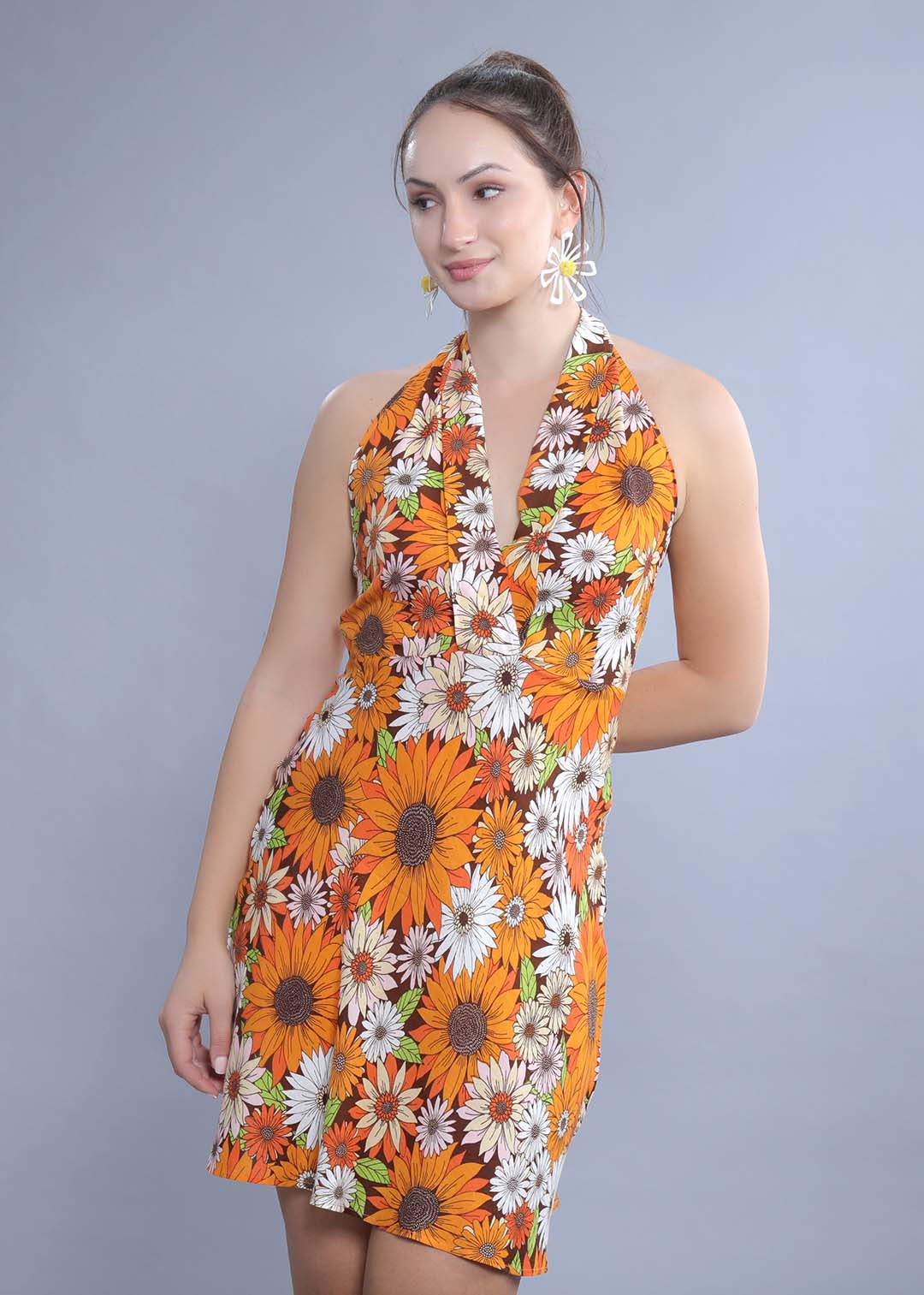 Printed A-Line Halter Neck Dress