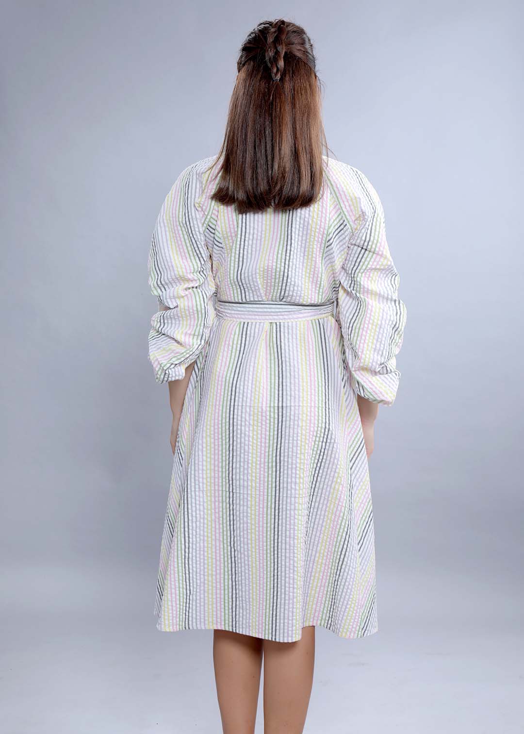 White Seer Sucker Stripe A-Line Dress
