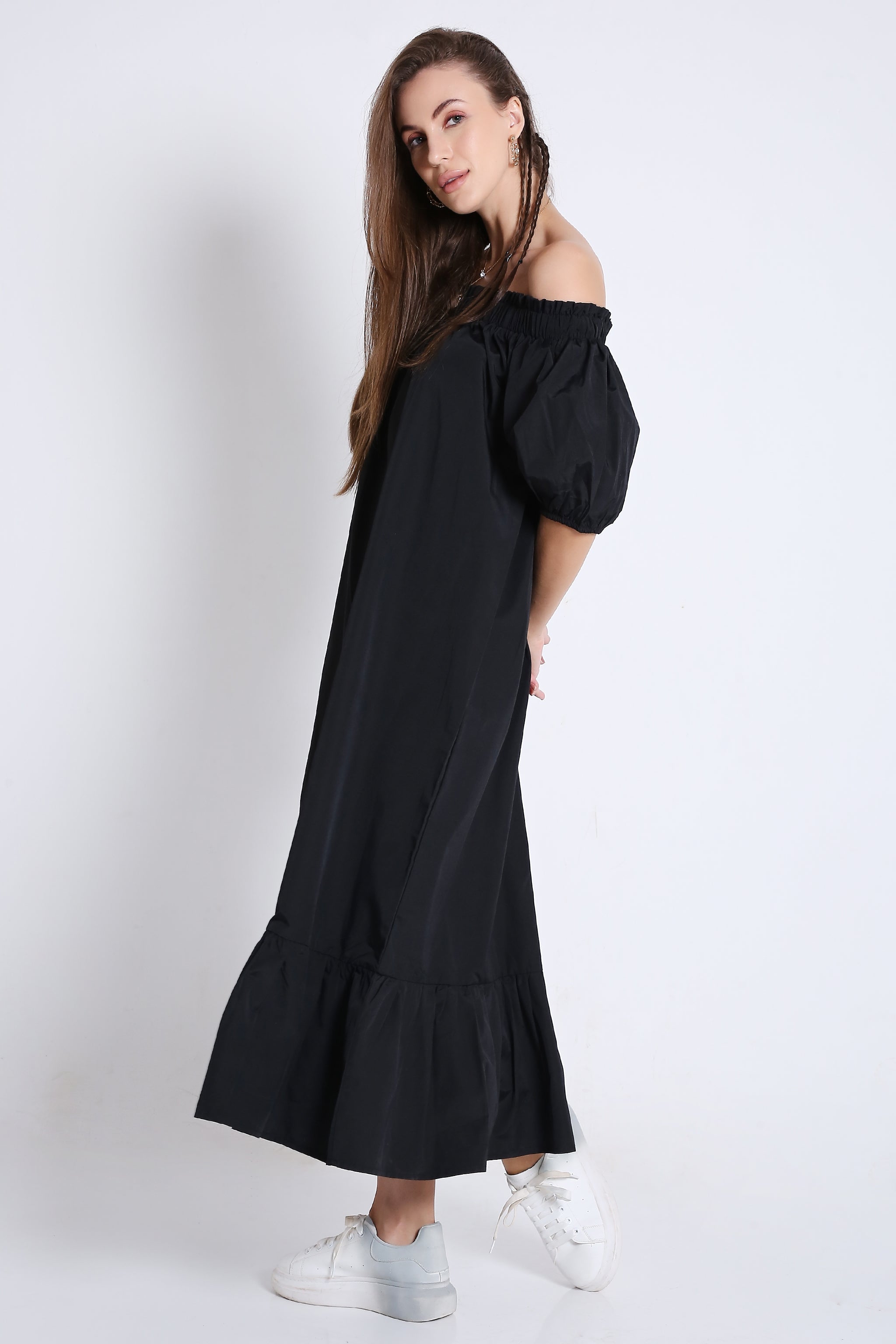 Off-Shoulder Midi Dress with Short Sleeve