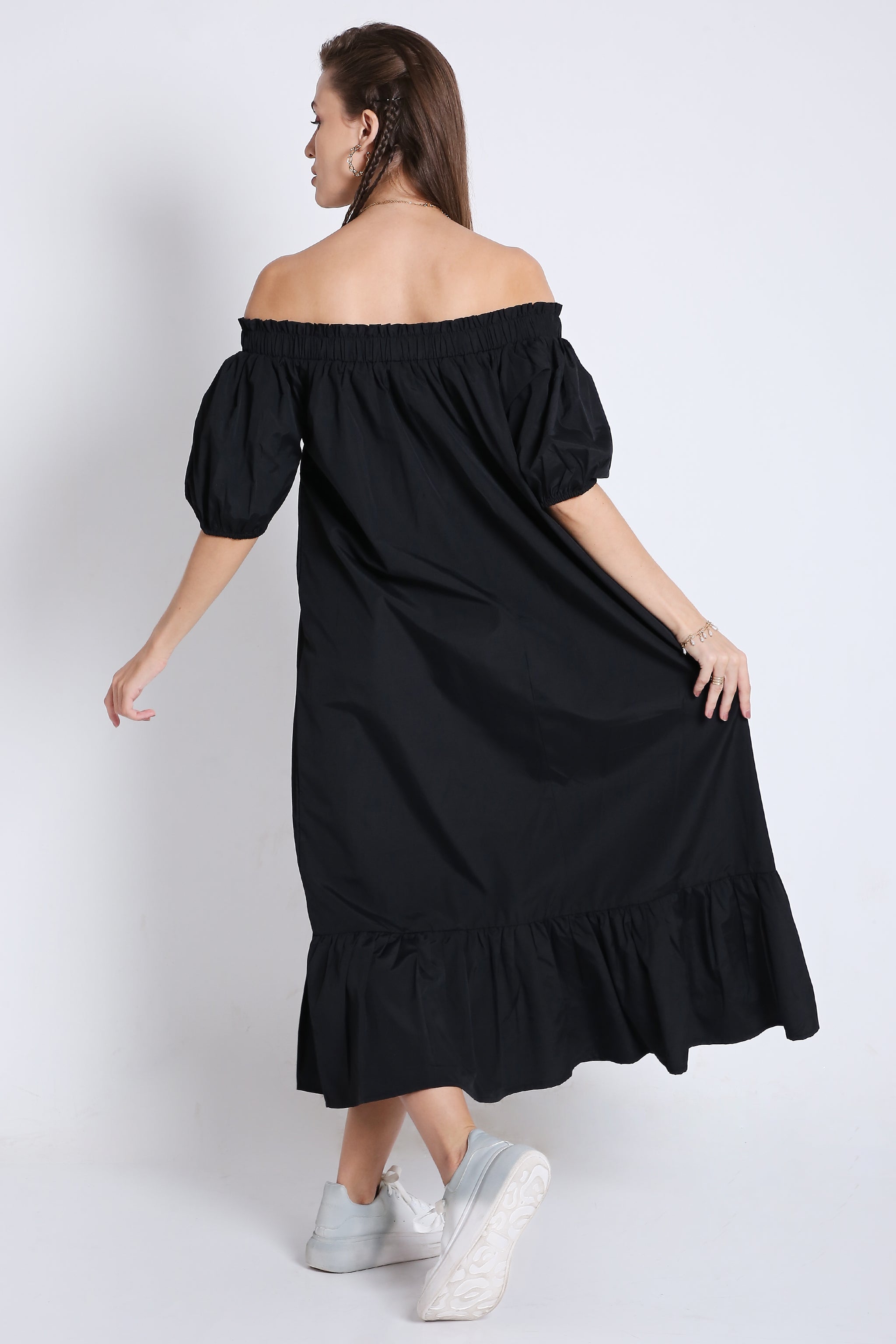 Off-Shoulder Midi Dress with Short Sleeve