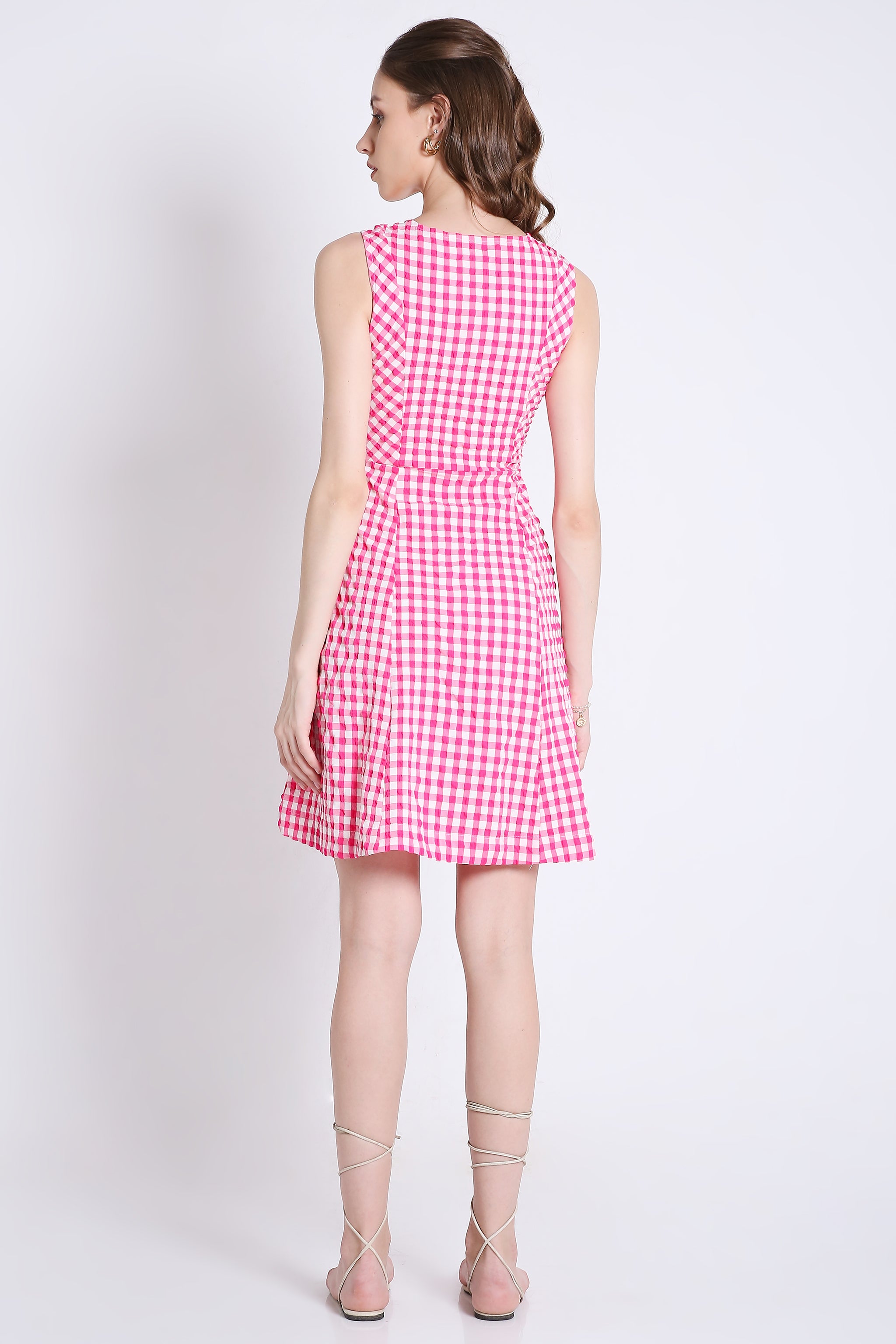 Checks Short Fit & Flared Sleeveless Dress