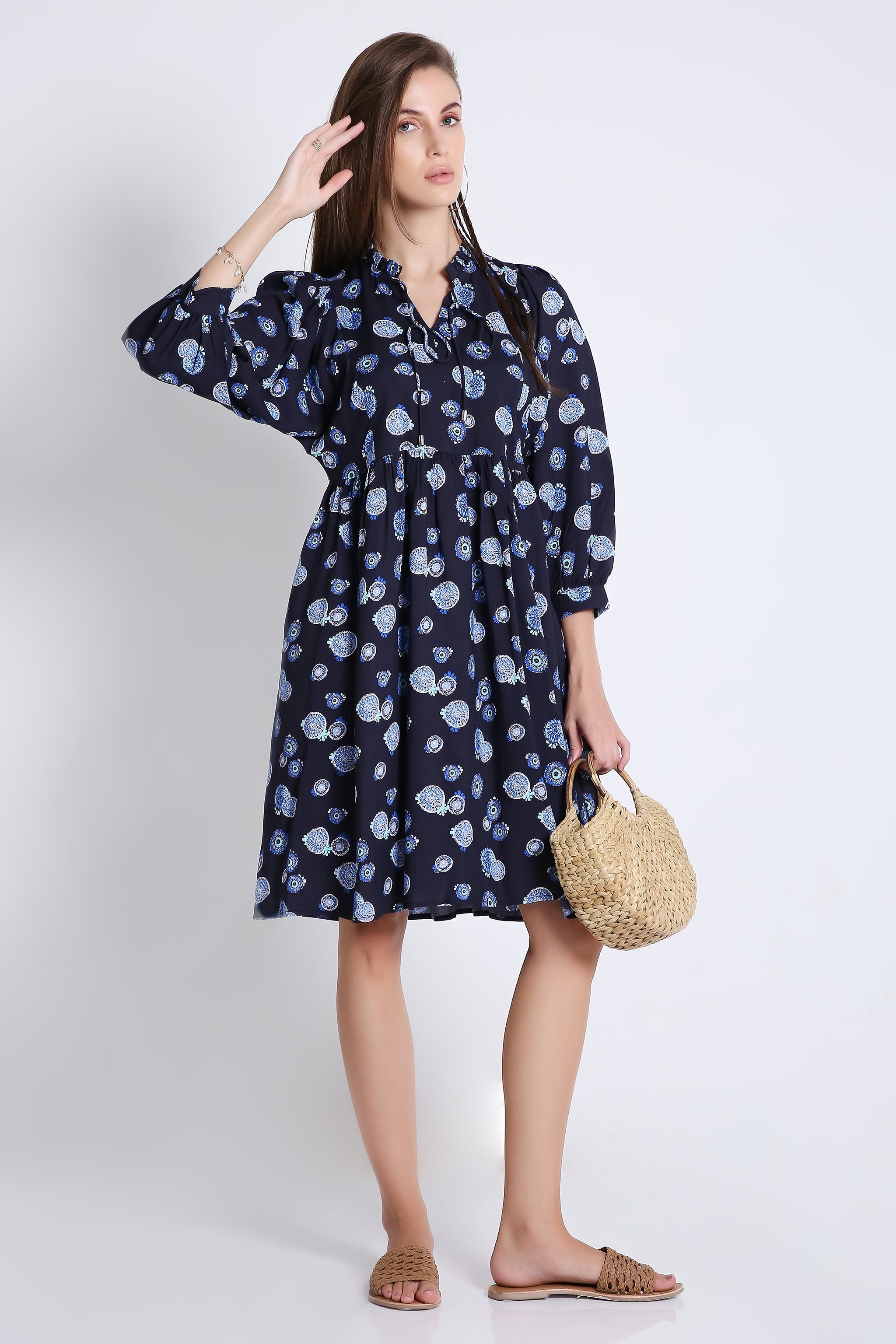 Midi Dress with Batwing Sleeve (Without Belt)
