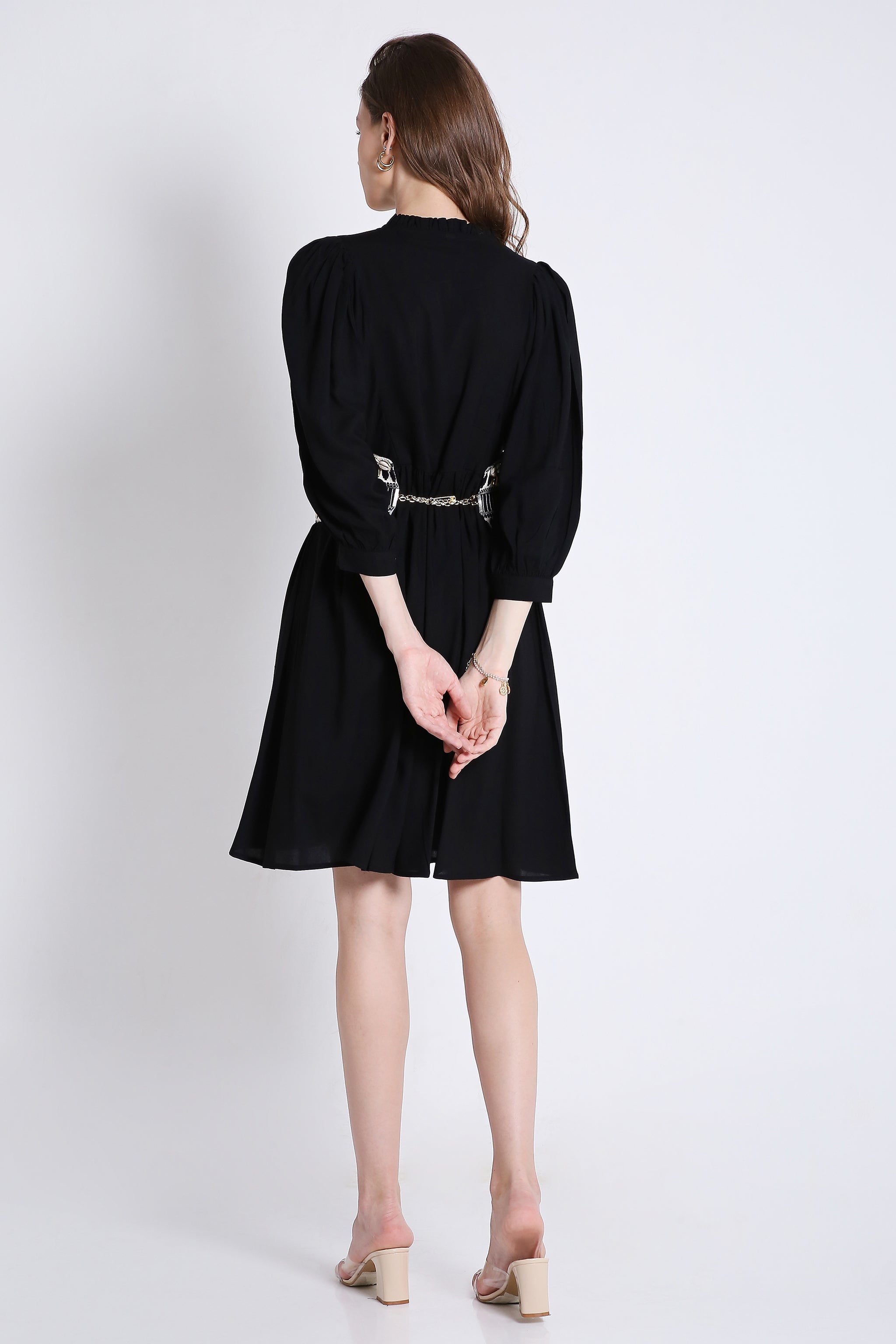 Midi Dress with Batwing Sleeve Without Belt