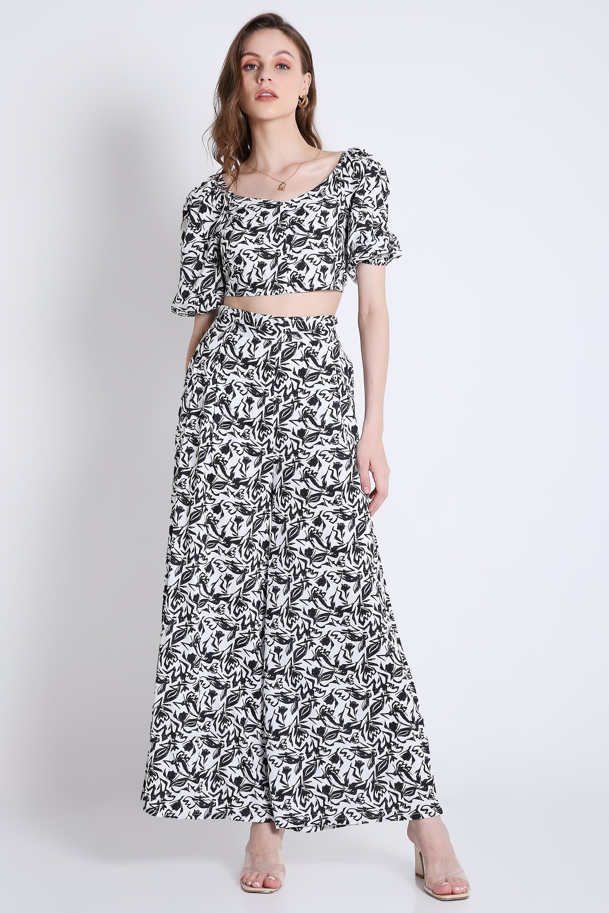 Flared Pant & Short Sleeve Crop Top Co-Ord Set