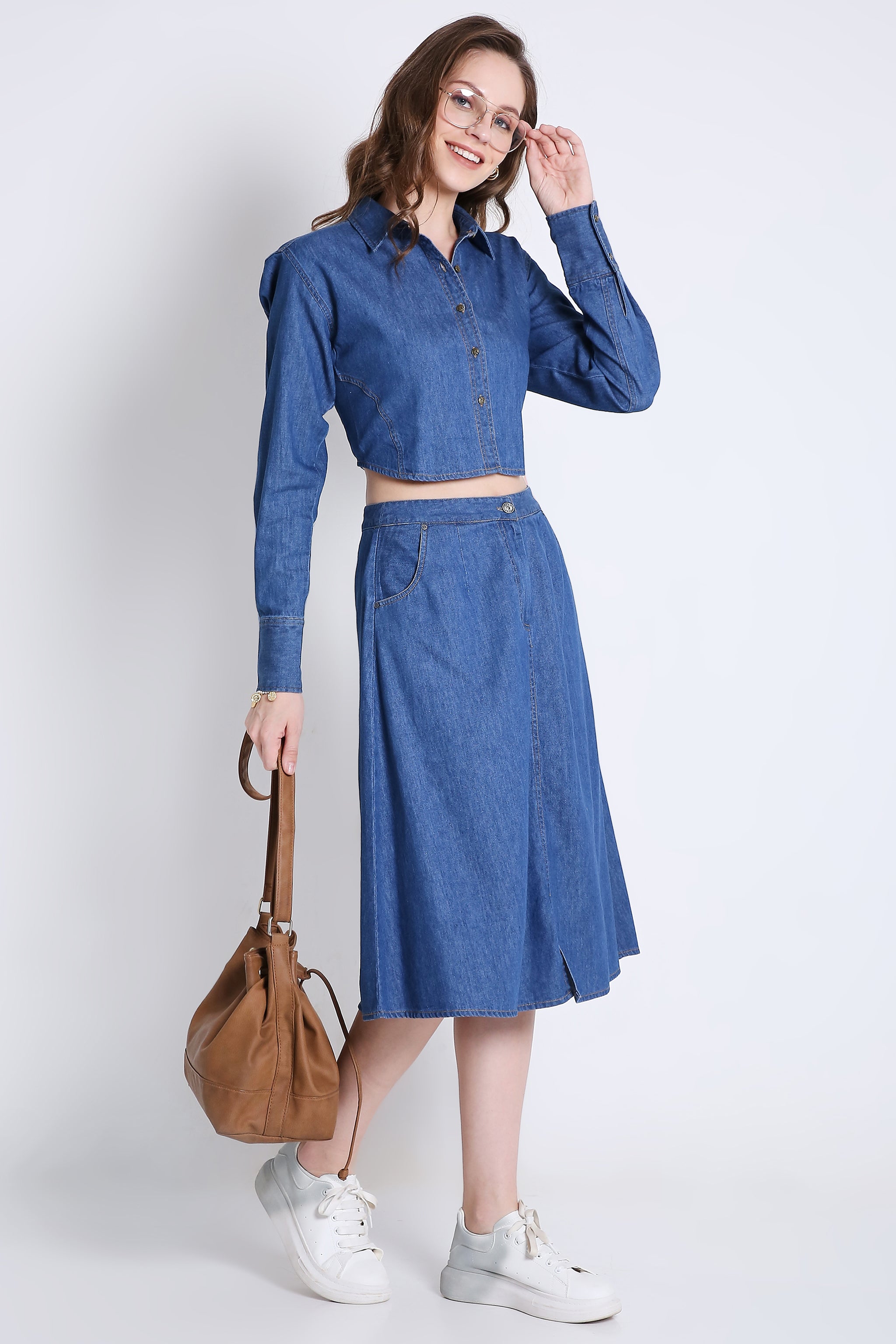 Denim skirt co ord best sale