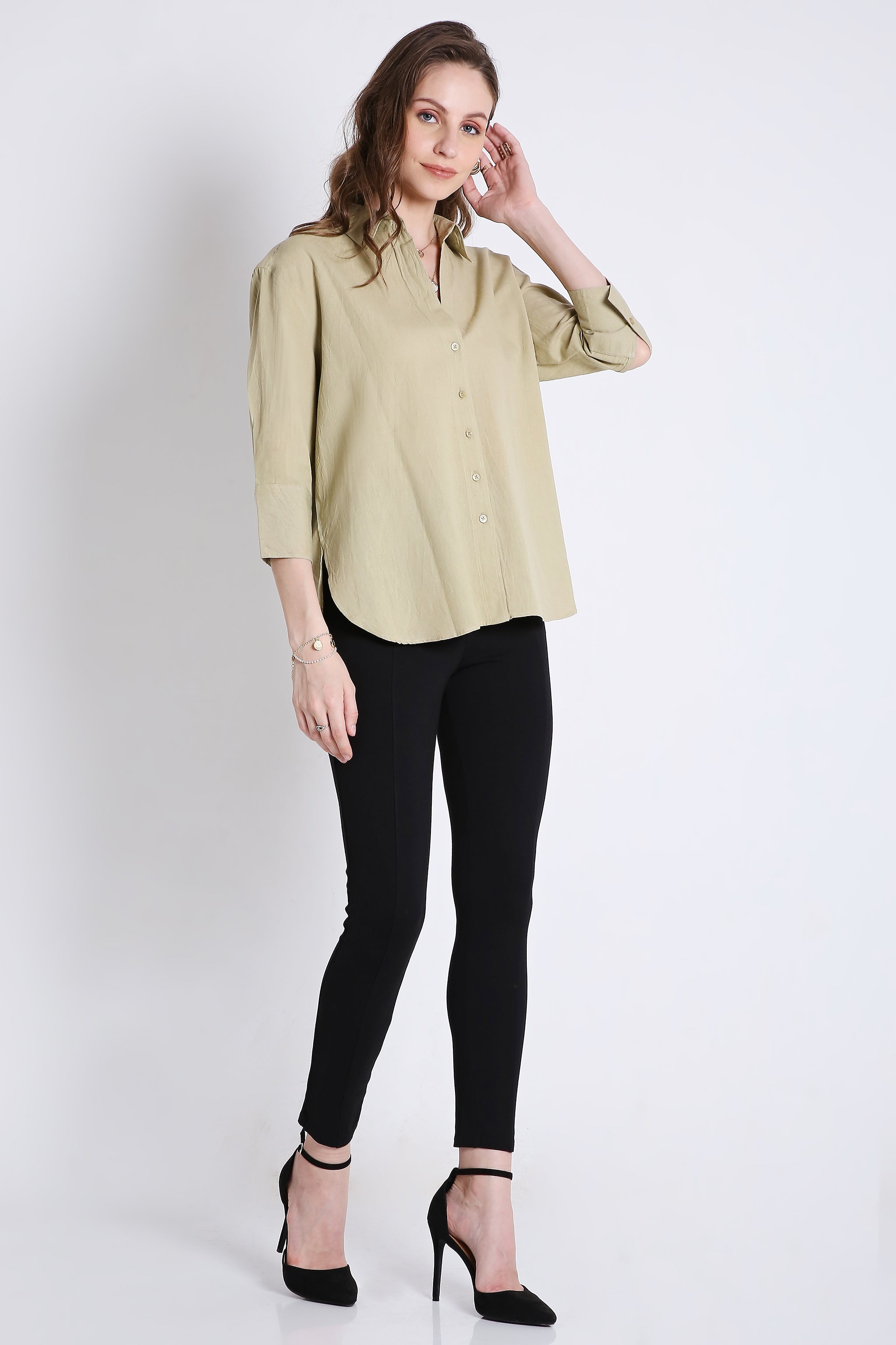 3/4th Sleeve Oversized Linen Blend Shirt