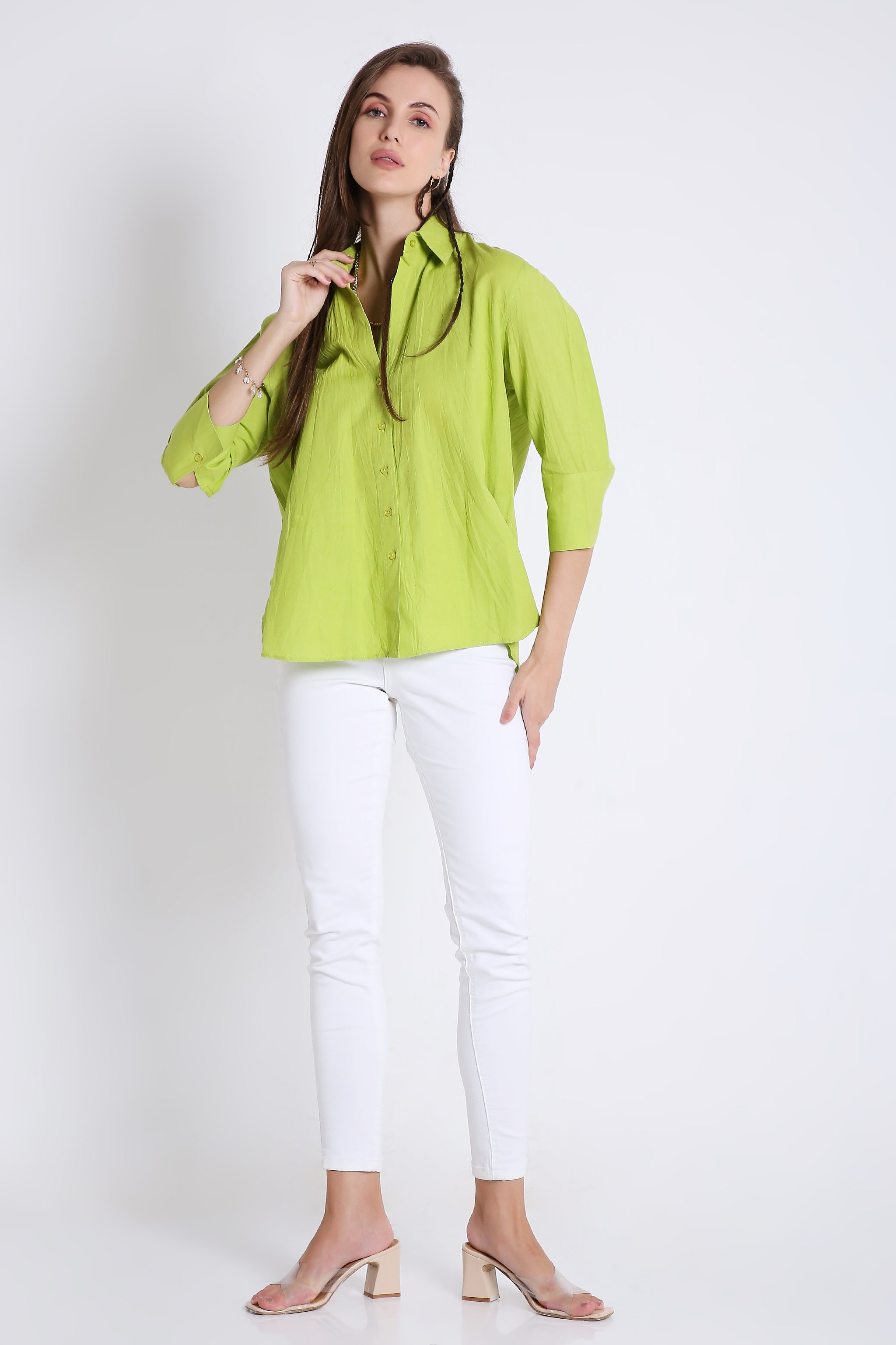 3/4th Sleeve Oversized Linen Blend Shirt