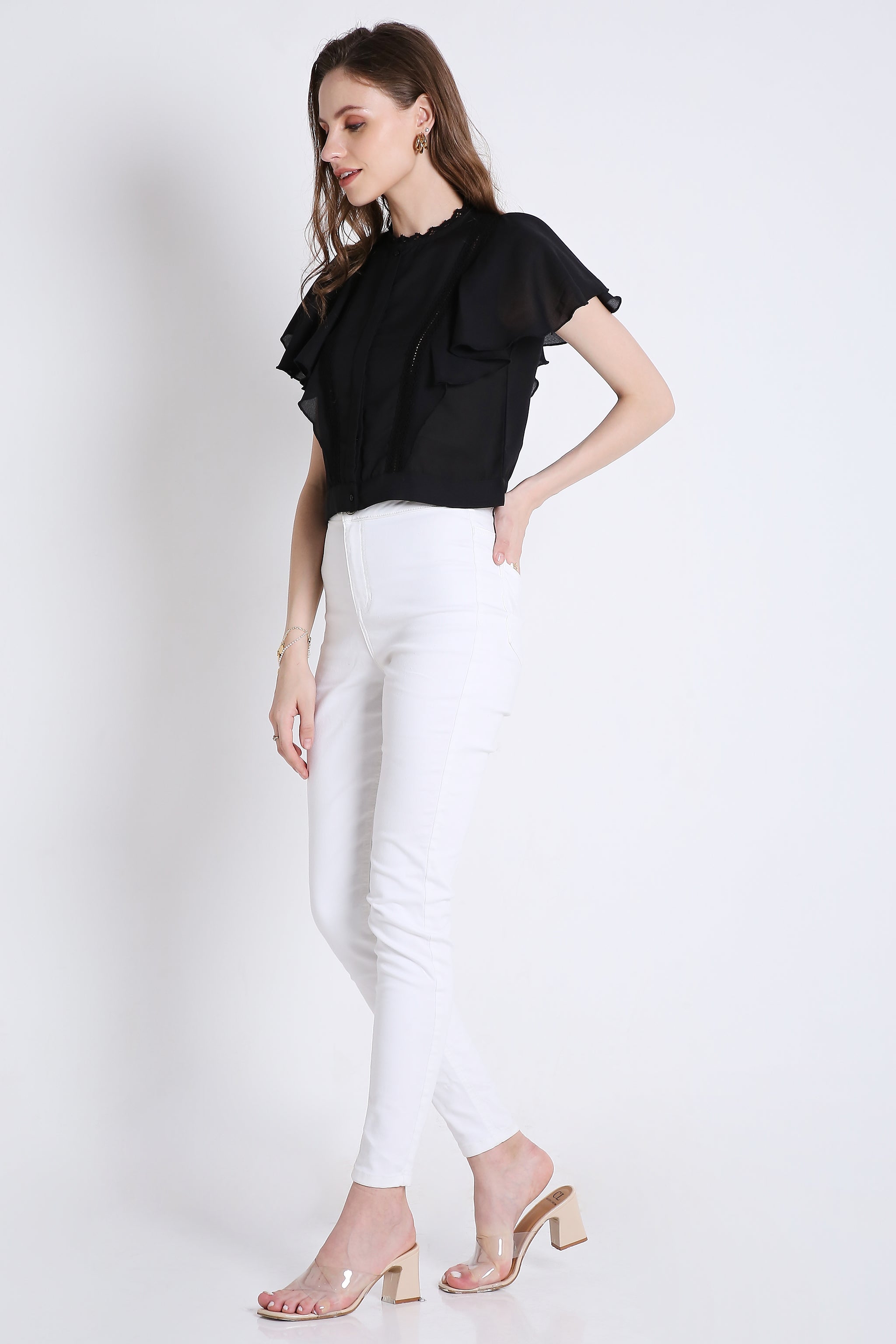 Georgette Short Top with Lace Detailing