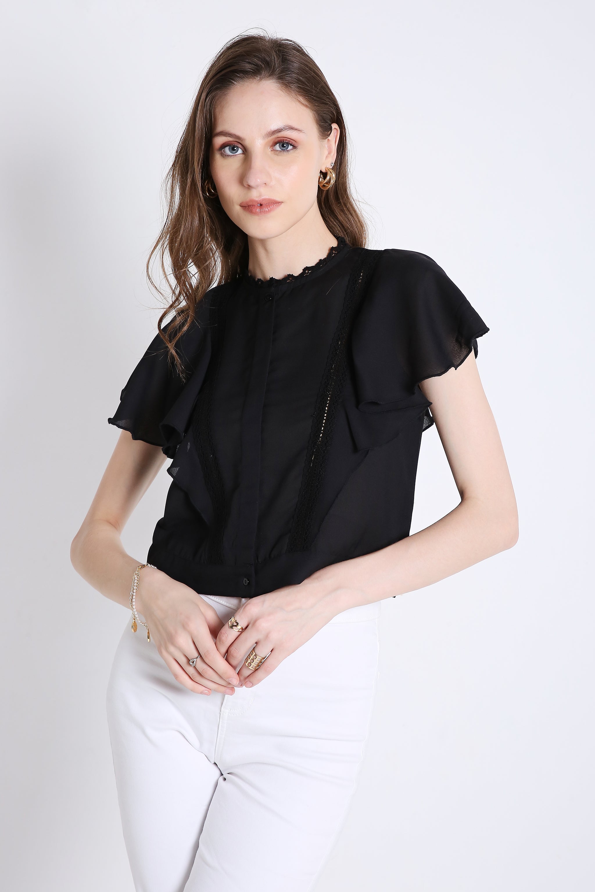 Georgette Short Top with Lace Detailing