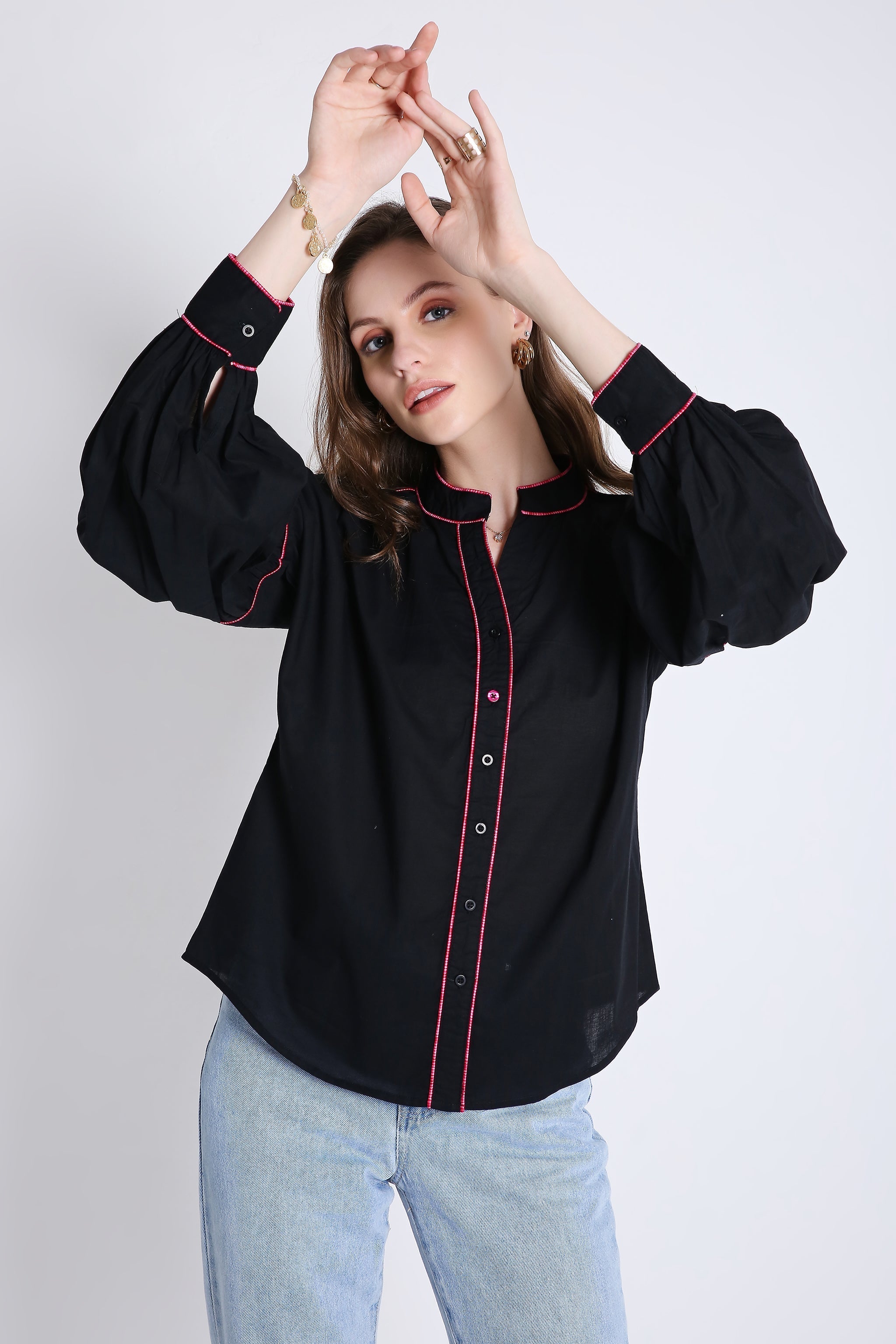 Cotton Over Sized Shirt with Contrast Piping